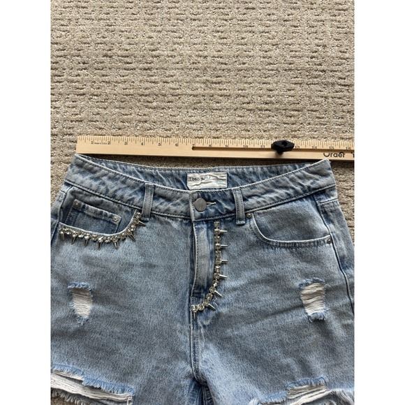 Banjara Denim Shorts Crystal Spike goth Accents Size 7/27 light wash cutoff - Picture 6 of 9